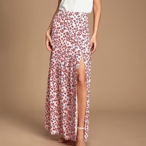Lulus Wandering Wonder Blush Floral Print Button-Front Maxi Skirt